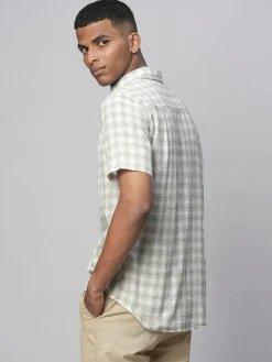 Women Cottonworld Shirts | Shirts^Men's Linen Cotton Regular Fit Checked Shirt