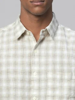 Women Cottonworld Shirts | Shirts^Men's Linen Cotton Regular Fit Checked Shirt