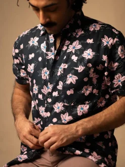Women Cottonworld Shirts | Shirts^Men's Linen Blend Regular Fit Short Sleeve Printed Shirt