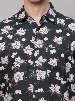 Women Cottonworld Shirts | Shirts^Men's Linen Blend Regular Fit Short Sleeve Printed Shirt