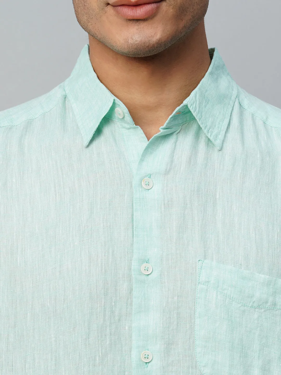 Women Cottonworld 100% Linen Shirts | 100% Linen Shirts^Men's Green 100% Linen Regular Fit Long Sleeved Shirt