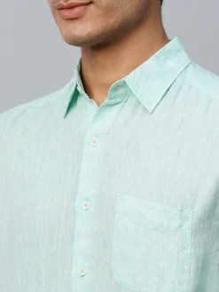 Women Cottonworld 100% Linen Shirts | 100% Linen Shirts^Men's Green 100% Linen Regular Fit Long Sleeved Shirt