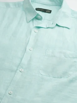 Women Cottonworld 100% Linen Shirts | 100% Linen Shirts^Men's Green 100% Linen Regular Fit Long Sleeved Shirt