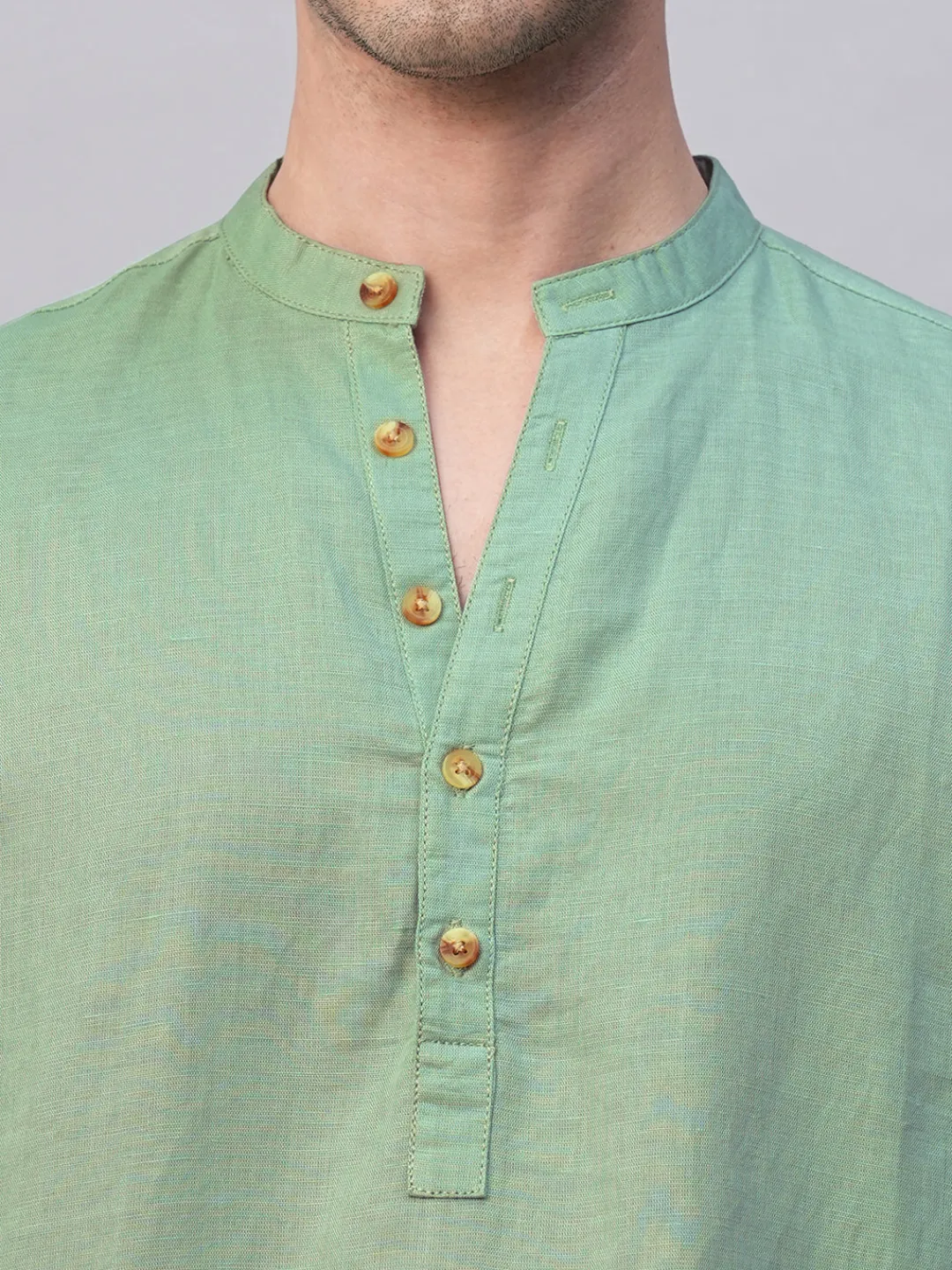Women Cottonworld Shirts | Shirts^Men's Linen Cotton Slim Fit Band Collar Kurta Shirt