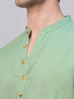 Women Cottonworld Shirts | Shirts^Men's Linen Cotton Slim Fit Band Collar Kurta Shirt