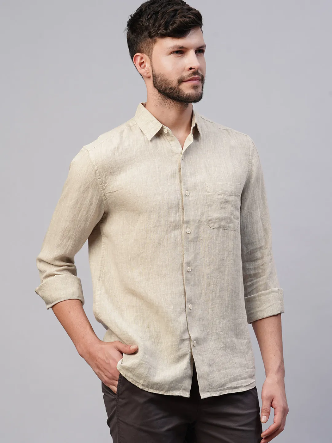 Women Cottonworld 100% Linen Shirts | 100% Linen Shirts^Men's 100% Linen Regular Fit Long Sleeved Shirt