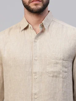Women Cottonworld 100% Linen Shirts | 100% Linen Shirts^Men's 100% Linen Regular Fit Long Sleeved Shirt