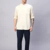 Women Cottonworld Shirts | Shirts^Men's Cotton Linen Band Collar Regular Fit Shirt
