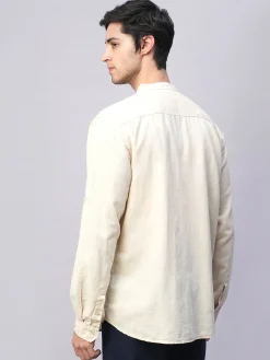 Women Cottonworld Shirts | Shirts^Men's Cotton Linen Band Collar Regular Fit Shirt