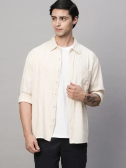 Women Cottonworld Striped | Striped^Men's Cotton Viscose Regular Fit Striped Shirt