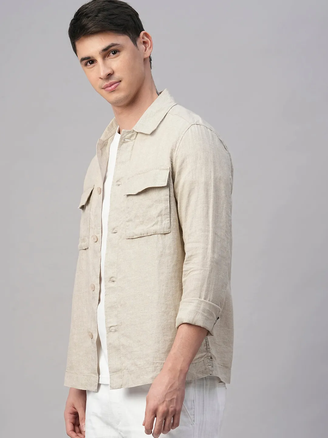 Cottonworld Jackets^Men's Pure Linen Regular Fit Light Weight Summer Jacket
