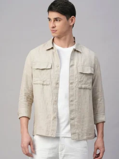 Cottonworld Jackets^Men's Pure Linen Regular Fit Light Weight Summer Jacket