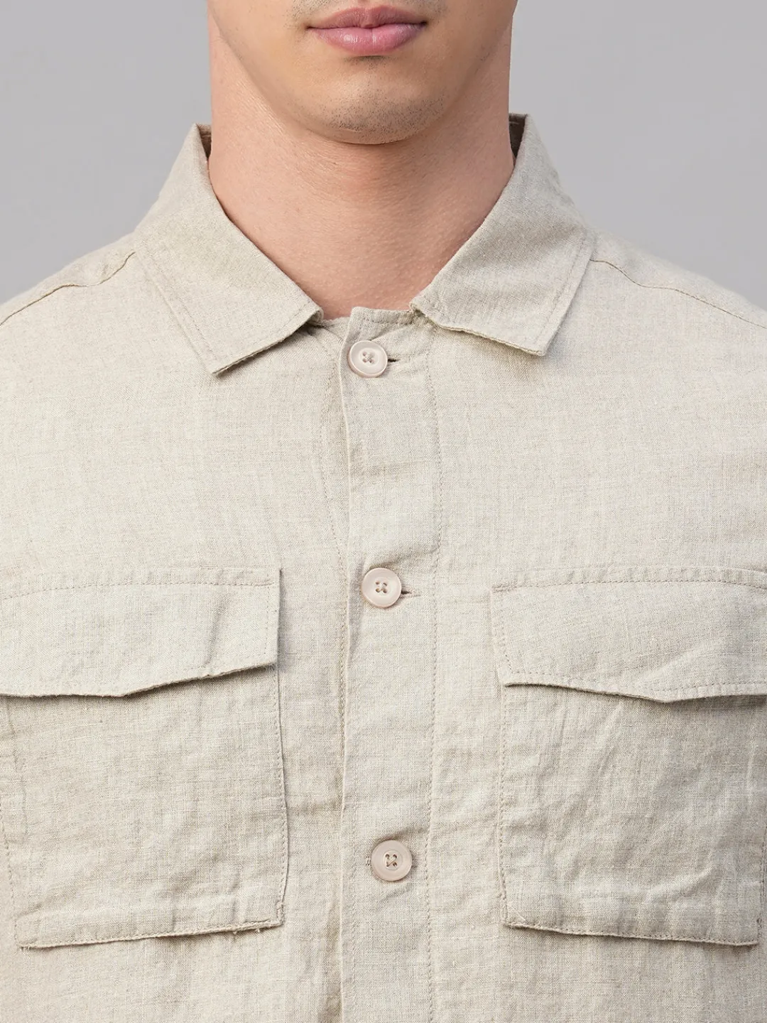Cottonworld Jackets^Men's Pure Linen Regular Fit Light Weight Summer Jacket