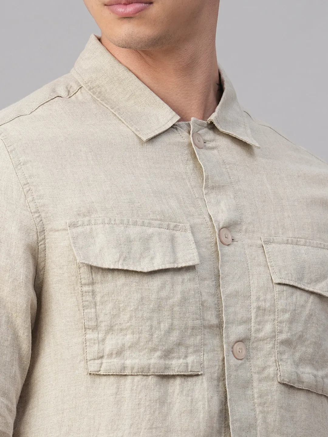 Cottonworld Jackets^Men's Pure Linen Regular Fit Light Weight Summer Jacket