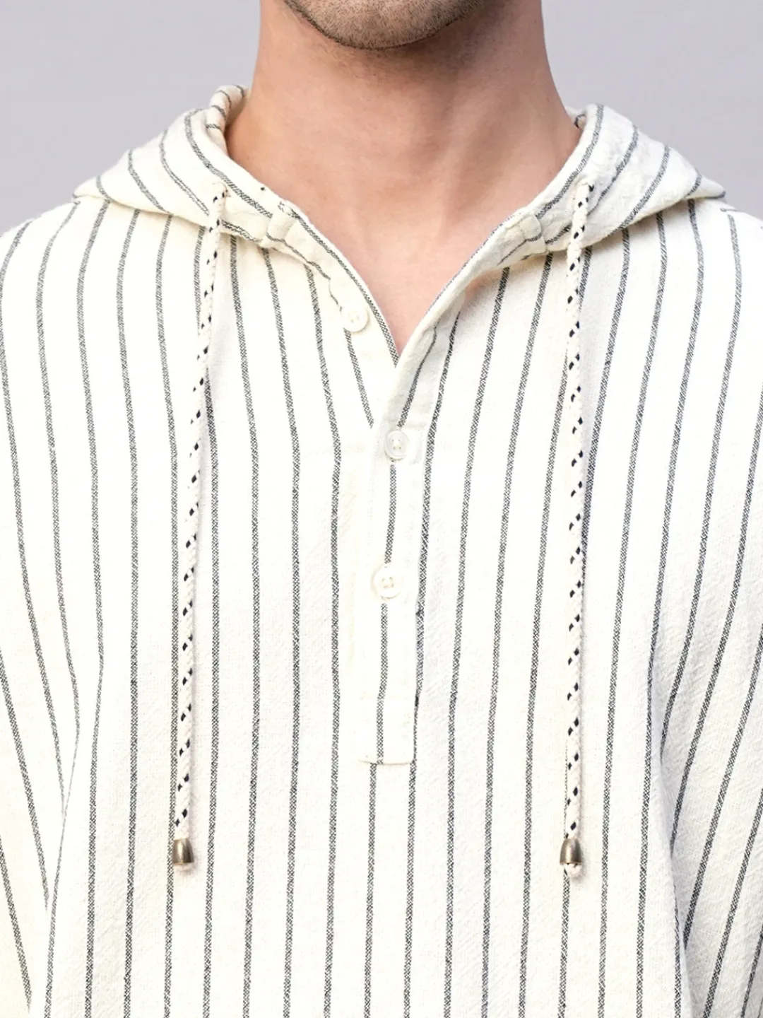 Women Cottonworld Striped | Striped^Men's 100% Cotton Regular Fit Hooded Shirt
