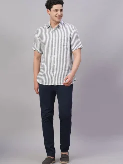 Women Cottonworld Striped | Striped^Men's 100% Linen Regular Fit Shirt