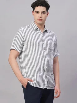 Women Cottonworld Striped | Striped^Men's 100% Linen Regular Fit Shirt