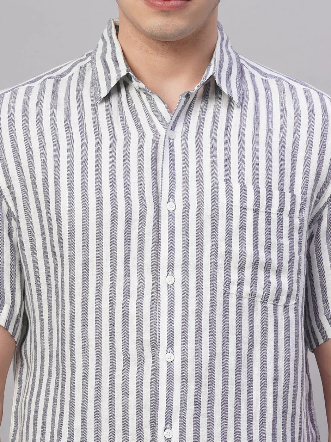 Women Cottonworld Striped | Striped^Men's 100% Linen Regular Fit Shirt