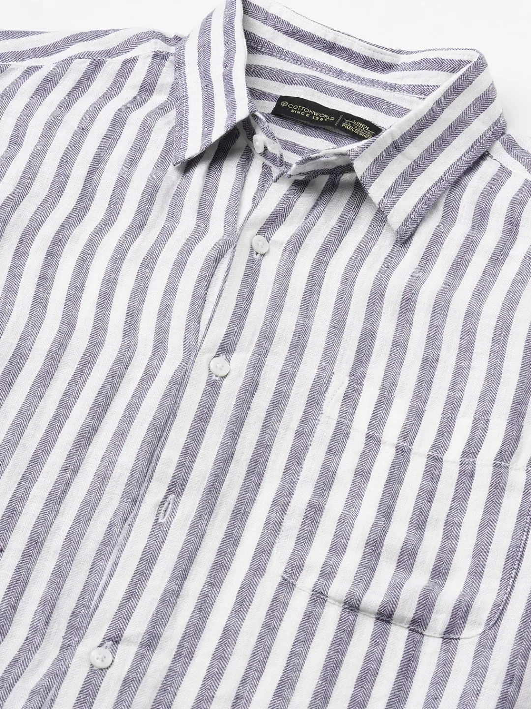 Women Cottonworld Striped | Striped^Men's 100% Linen Regular Fit Shirt