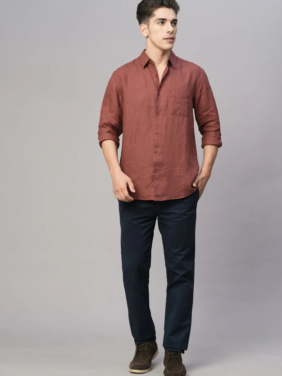 Women Cottonworld 100% Linen Shirts | 100% Linen Shirts^Men's 100% Linen Regular Fit Shirt
