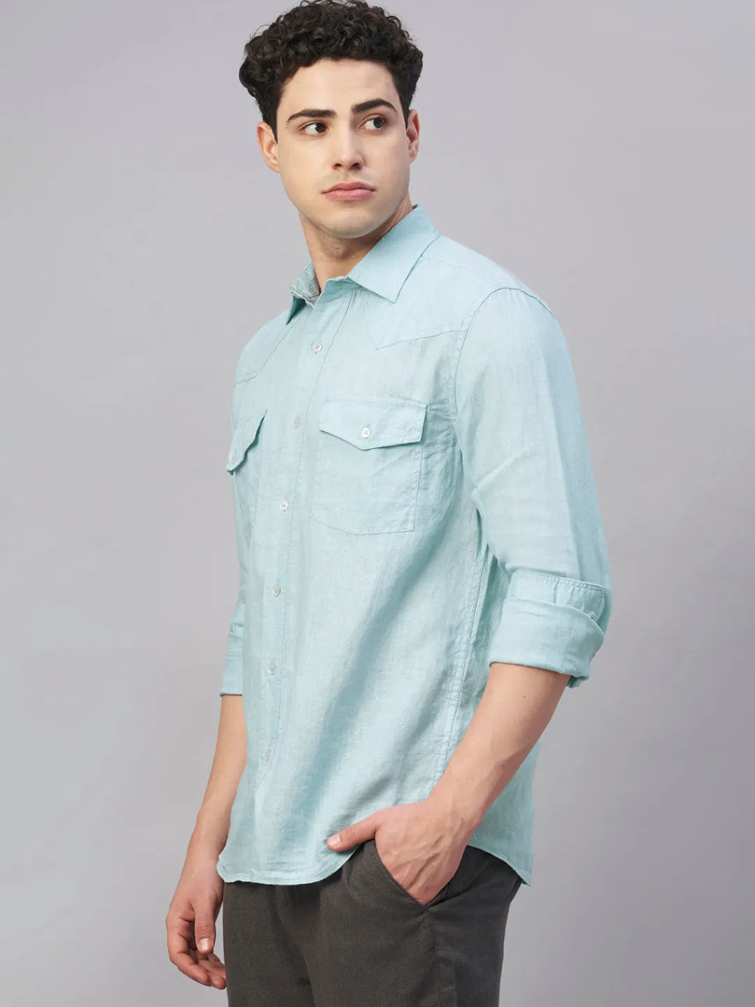 Women Cottonworld 100% Linen Shirts | 100% Linen Shirts^Men's 100% Linen Regular Fit Shirt