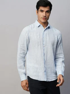 Women Cottonworld 100% Linen Shirts | 100% Linen Shirts^Men's Blue 100% Linen Slim Fit Long Sleeved Shirt