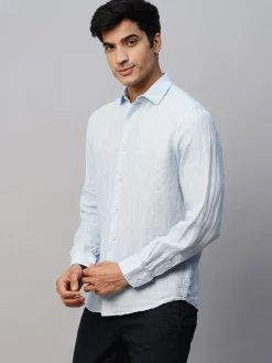 Women Cottonworld 100% Linen Shirts | 100% Linen Shirts^Men's Blue 100% Linen Slim Fit Long Sleeved Shirt