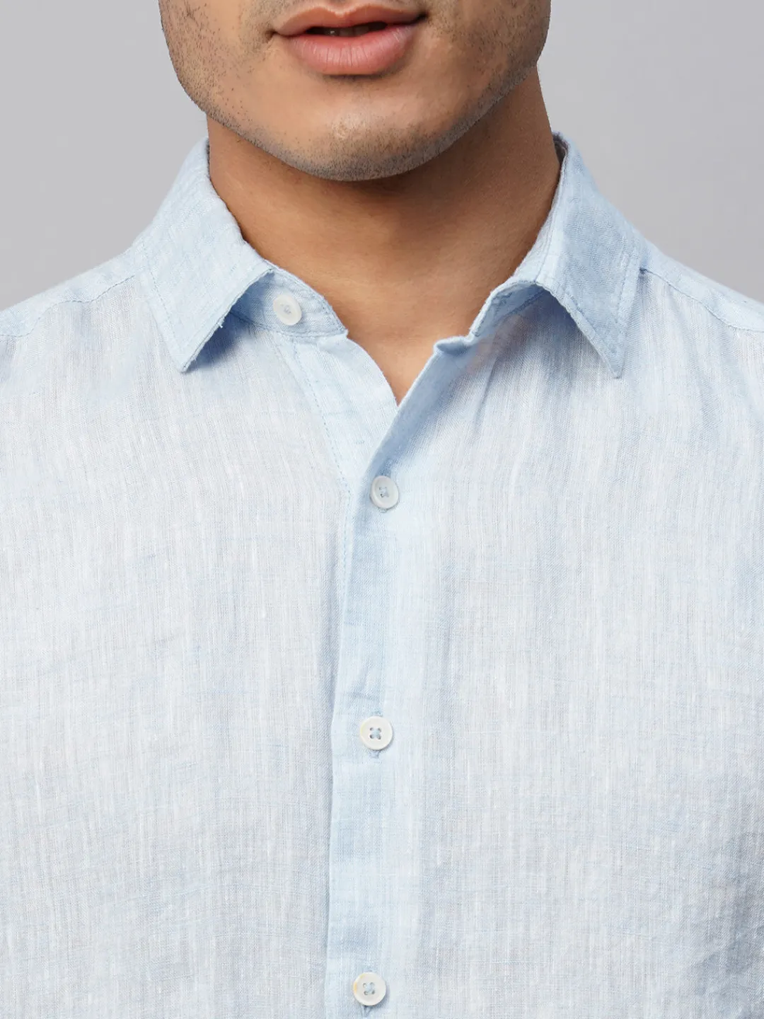 Women Cottonworld 100% Linen Shirts | 100% Linen Shirts^Men's Blue 100% Linen Slim Fit Long Sleeved Shirt