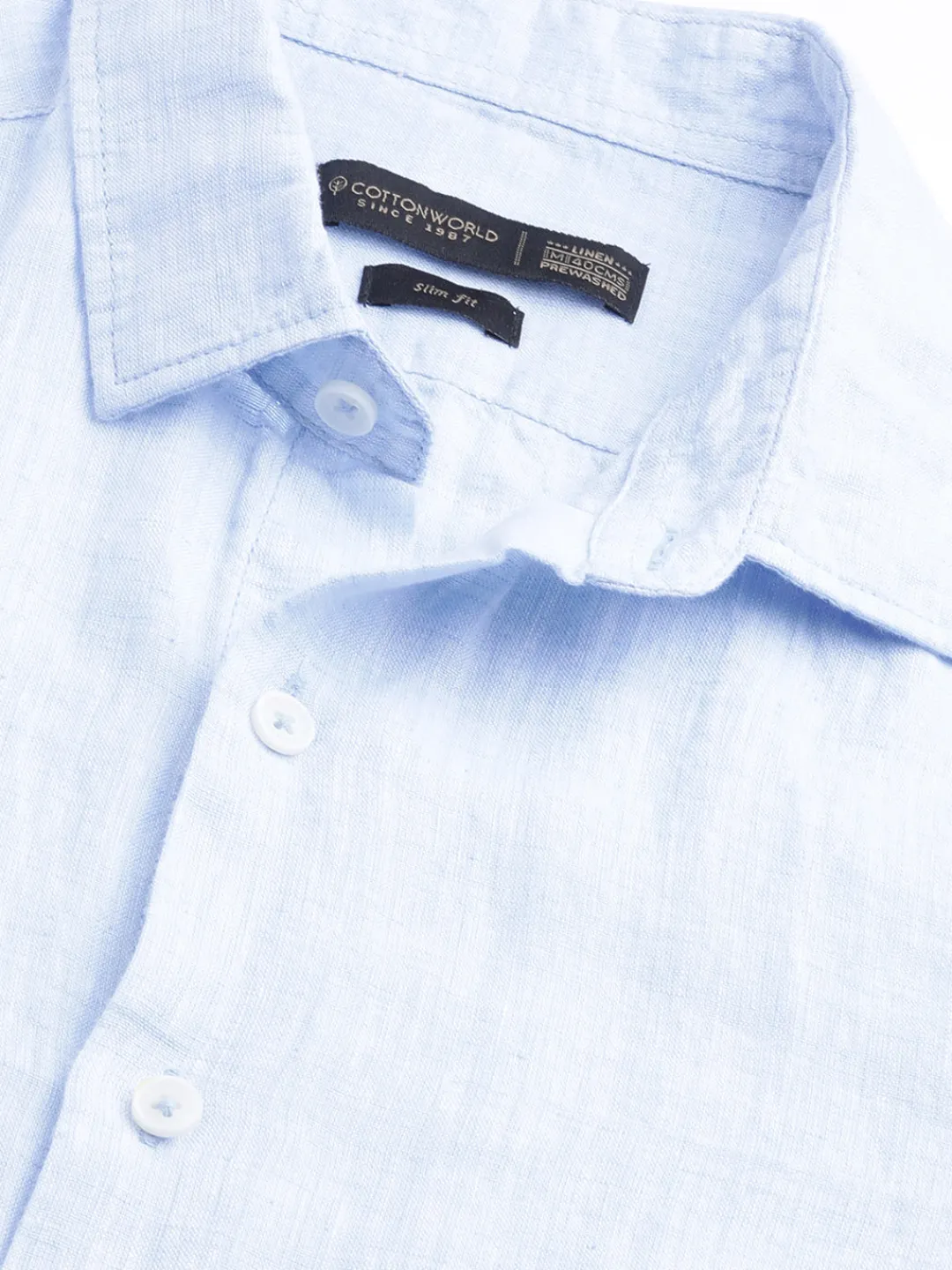 Women Cottonworld 100% Linen Shirts | 100% Linen Shirts^Men's Blue 100% Linen Slim Fit Long Sleeved Shirt