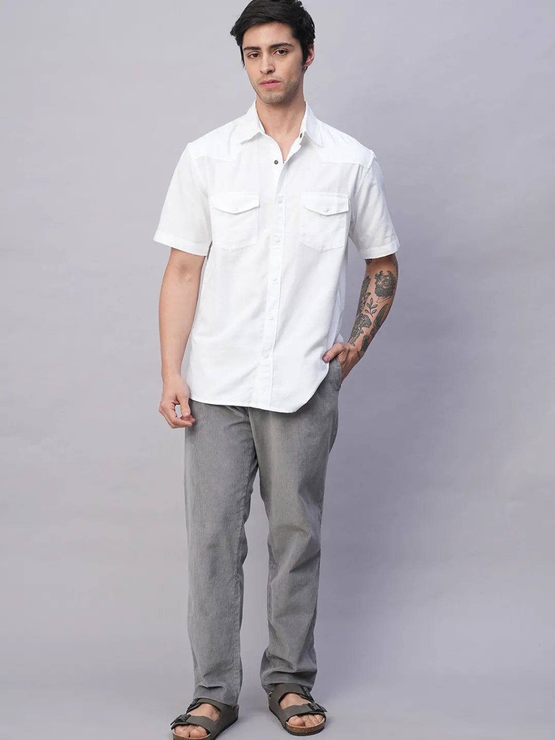 Women Cottonworld Solid | Solid^Men's 100% Cotton Regular Fit 2 Pocket Western Yoke Shirt