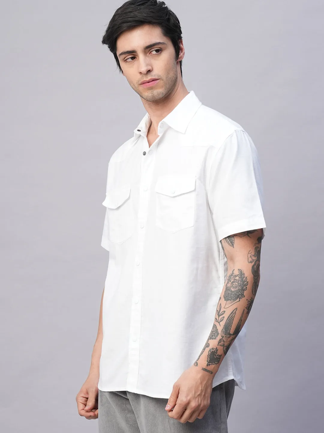 Women Cottonworld Solid | Solid^Men's 100% Cotton Regular Fit 2 Pocket Western Yoke Shirt