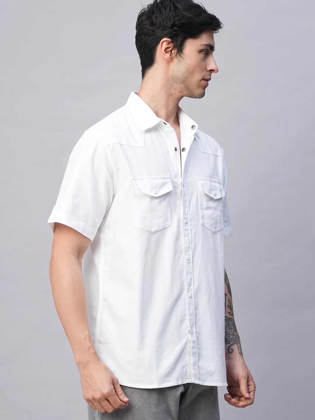 Women Cottonworld Solid | Solid^Men's 100% Cotton Regular Fit 2 Pocket Western Yoke Shirt