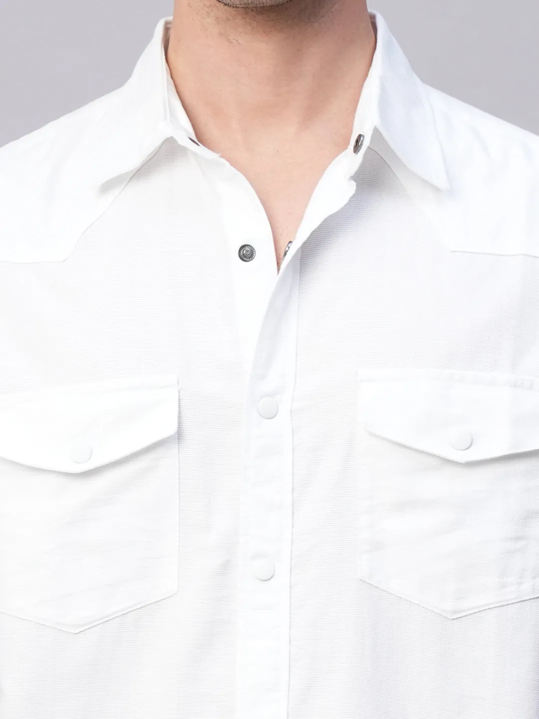 Women Cottonworld Solid | Solid^Men's 100% Cotton Regular Fit 2 Pocket Western Yoke Shirt