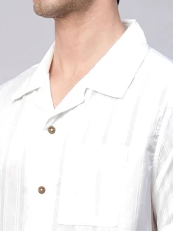 Women Cottonworld Striped | Striped^Men's 100% Cotton Stripe Regular Fit Cuban Collar Shirt