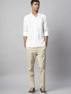Women Cottonworld White Linen Shirts | 100% Linen Shirts^Men's 100% Linen Regular Fit Shirt