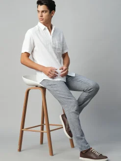 Women Cottonworld White Linen Shirts | 100% Linen Shirts^Men's 100% Linen Regular Fit Shirt