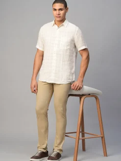 Women Cottonworld 100% Linen Shirts | 100% Linen Shirts^Men's 100% Linen Regular Fit Checked Shirt