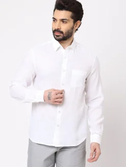 Women Cottonworld White Linen Shirts | 100% Linen Shirts^Men's 100% Linen Regular Fit Shirt