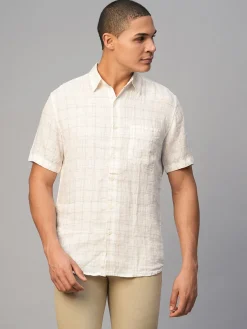 Women Cottonworld 100% Linen Shirts | 100% Linen Shirts^Men's 100% Linen Regular Fit Checked Shirt