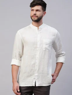 Women Cottonworld 100% Linen Shirts | 100% Linen Shirts^Men's 100% Linen Regular Fit Mandarin Collar Long Sleeved Shirt