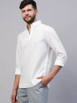 Women Cottonworld 100% Linen Shirts | 100% Linen Shirts^Men's 100% Linen Regular Fit Kurta Shirt