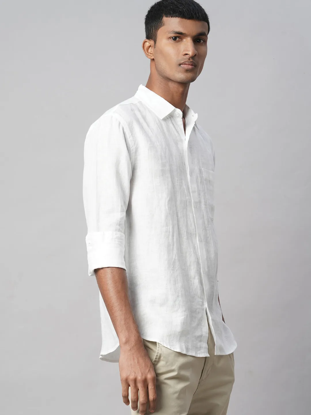 Women Cottonworld White Linen Shirts | 100% Linen Shirts^Men's 100% Linen Regular Fit Shirt