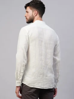 Women Cottonworld 100% Linen Shirts | 100% Linen Shirts^Men's 100% Linen Regular Fit Mandarin Collar Long Sleeved Shirt