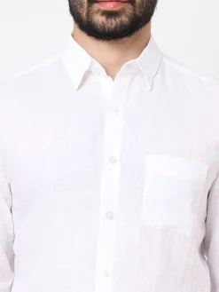Women Cottonworld White Linen Shirts | 100% Linen Shirts^Men's 100% Linen Regular Fit Shirt