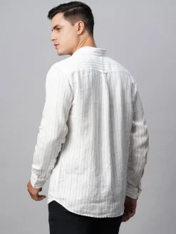 Women Cottonworld 100% Linen Shirts | 100% Linen Shirts^Men's 100% Linen Regular Fit Long Sleeved Striped Shirt