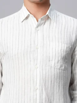 Women Cottonworld 100% Linen Shirts | 100% Linen Shirts^Men's 100% Linen Regular Fit Long Sleeved Striped Shirt