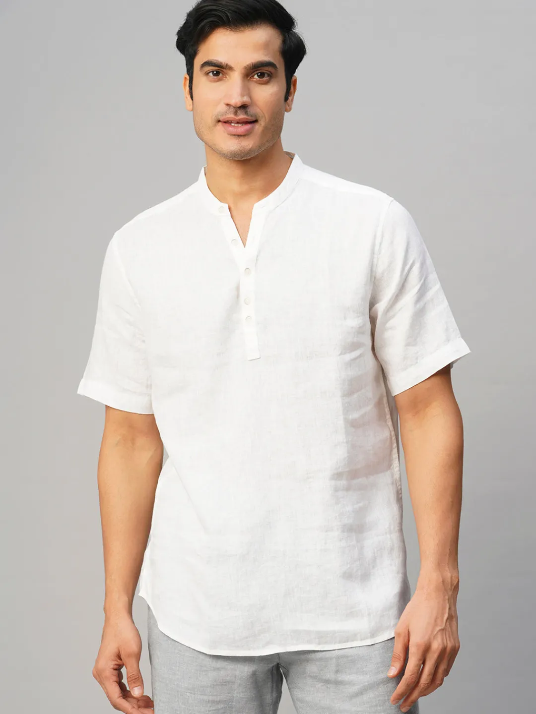 Women Cottonworld 100% Linen Shirts | 100% Linen Shirts^Men's 100% Linen Slim Fit Kurta Shirt