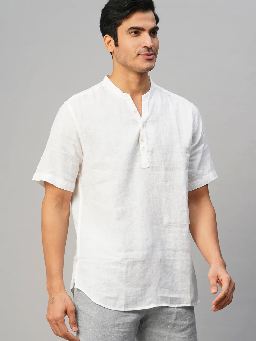 Women Cottonworld 100% Linen Shirts | 100% Linen Shirts^Men's 100% Linen Slim Fit Kurta Shirt