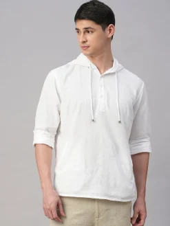 Women Cottonworld Shirts | Shirts^Men's Cotton Linen Regular Fit Hooded Shirt