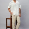 Women Cottonworld Shirts | Shirts^Men's Linen Cotton Regular Fit Striped Shirt